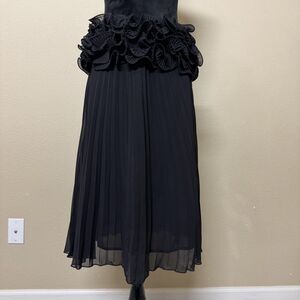 Commense Skirt Womens Large Black Pleated Midi Ruffle Waist Chiffon Party Formal